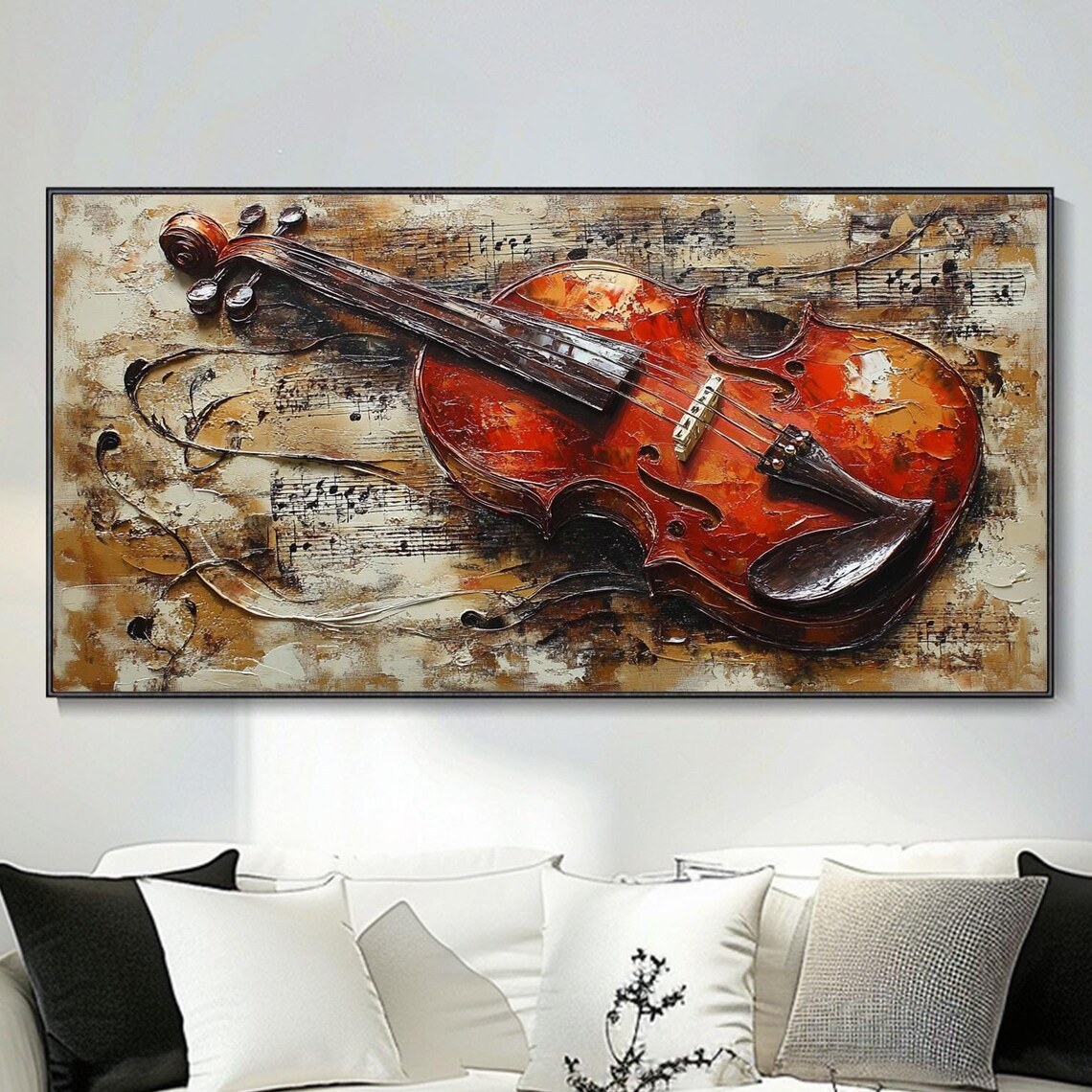 Violin Oil Painting Art Print, Music Room Decor