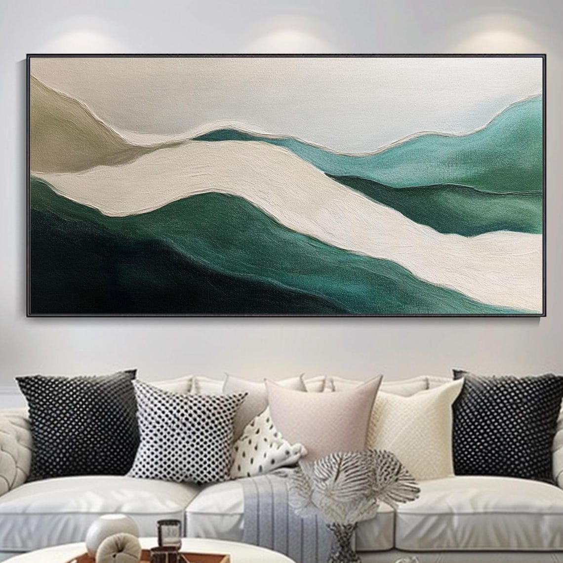 Minimalist Green White Rolling Hills Abstract Waves Art Poster
