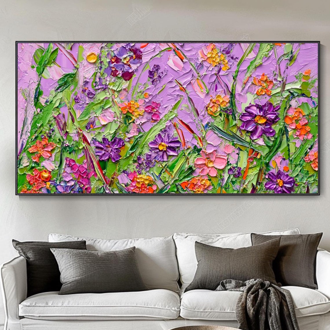 3d Purple Flowers Colorful Art Abstract Landscape Floral Decor Oil Painting Contemporary Wall Plant Art Living Room Wall Mural Fireplace