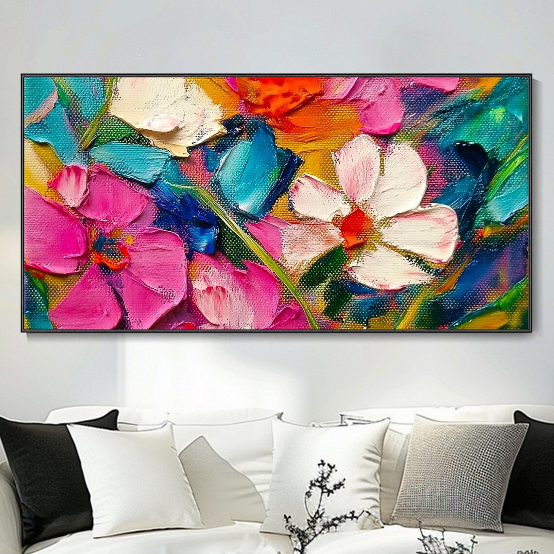 Bold Pink Turquoise Abstract Floral Close Up Palette Knife Poster