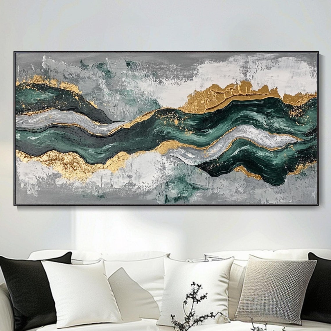 Emerald Green Gold Marble Ocean Wave Abstract Luxe Modern Poster