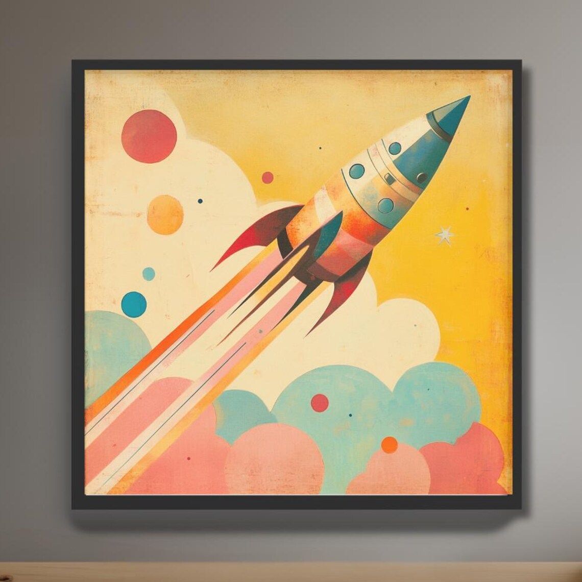 Rocket Ship Nursery Retro Mid-Century Space Poster