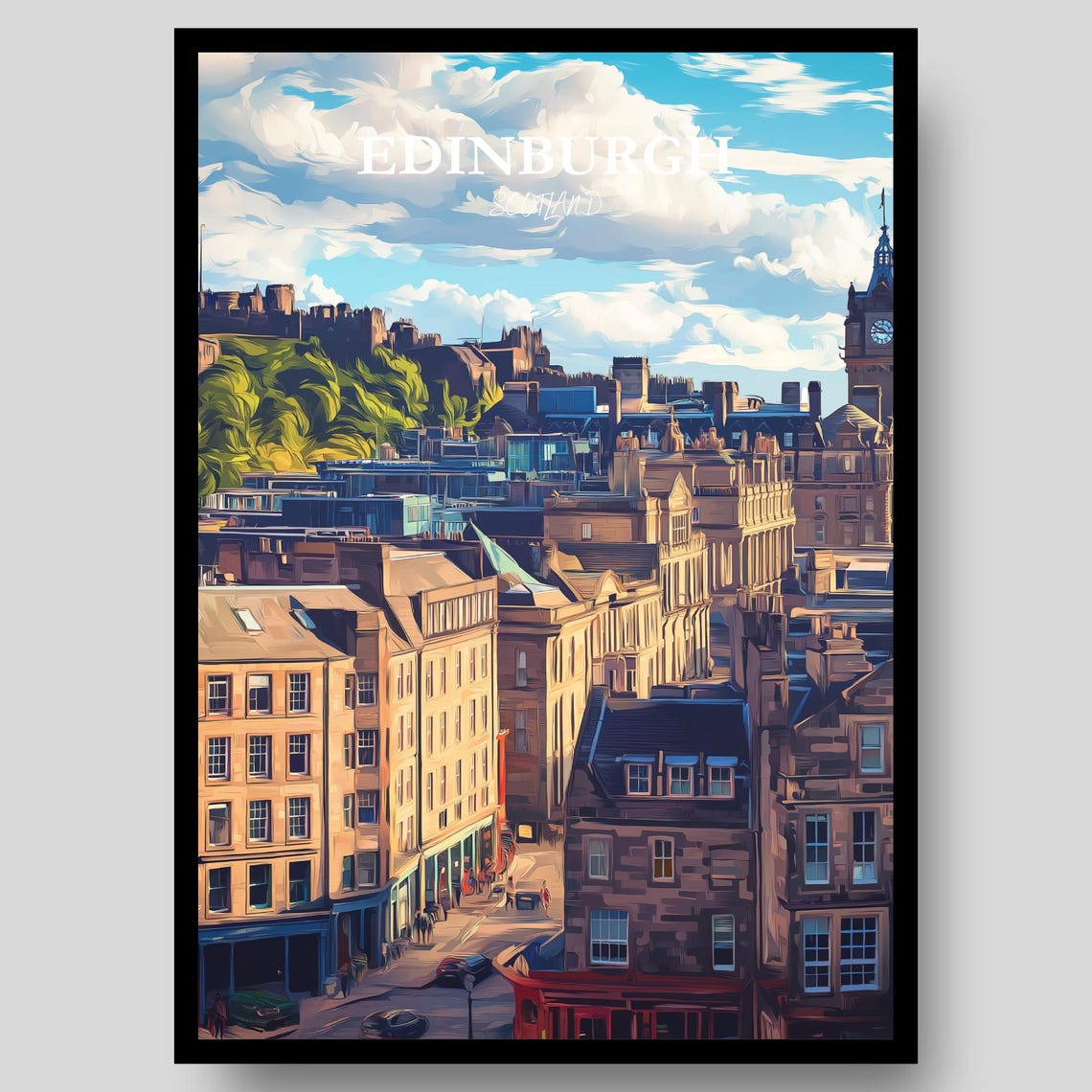 Edinburgh Scotland Castle Rock Skyline Balmoral Clock Tower Poster