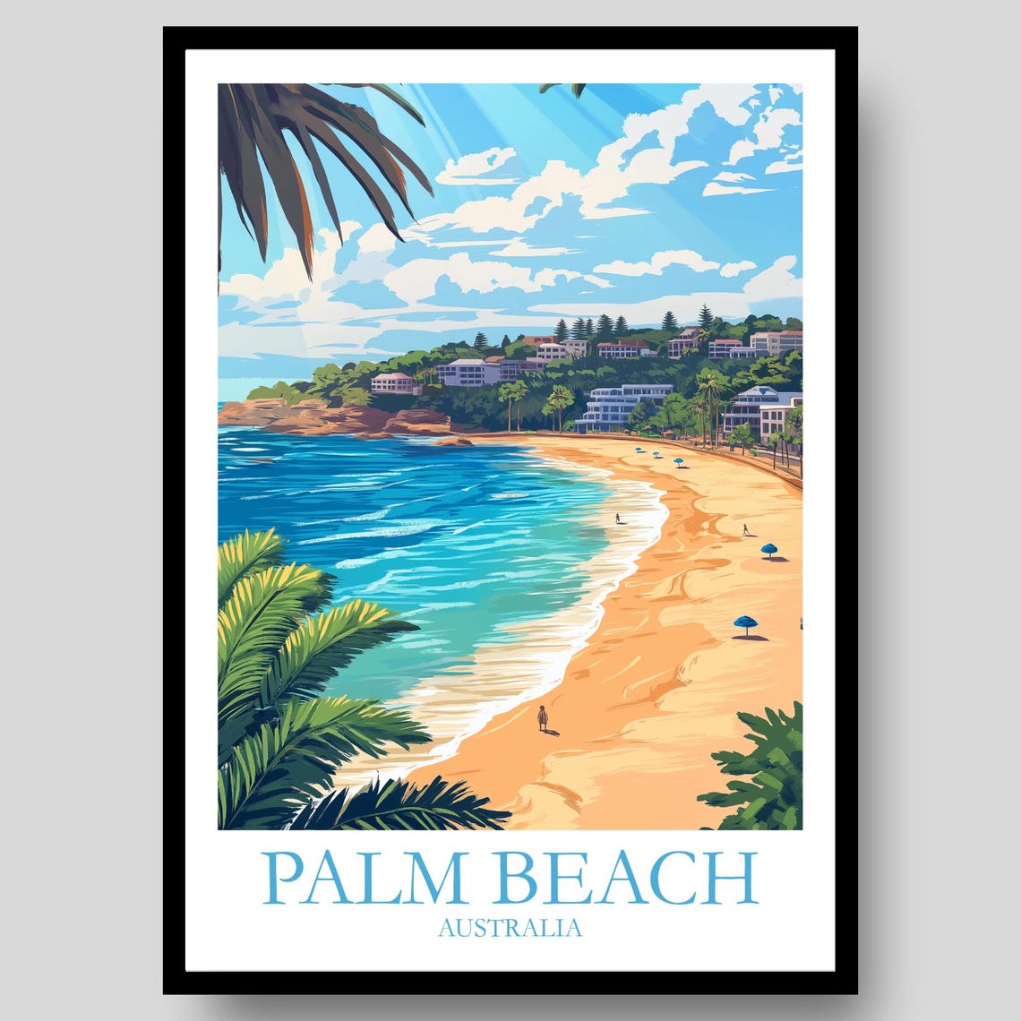 Palm Beach Australia Curved Golden Sand Beach Headland Travel Poster