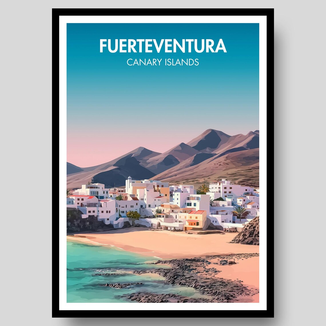 Fuerteventura Canary Islands Colorful Hillside Palm Town Poster