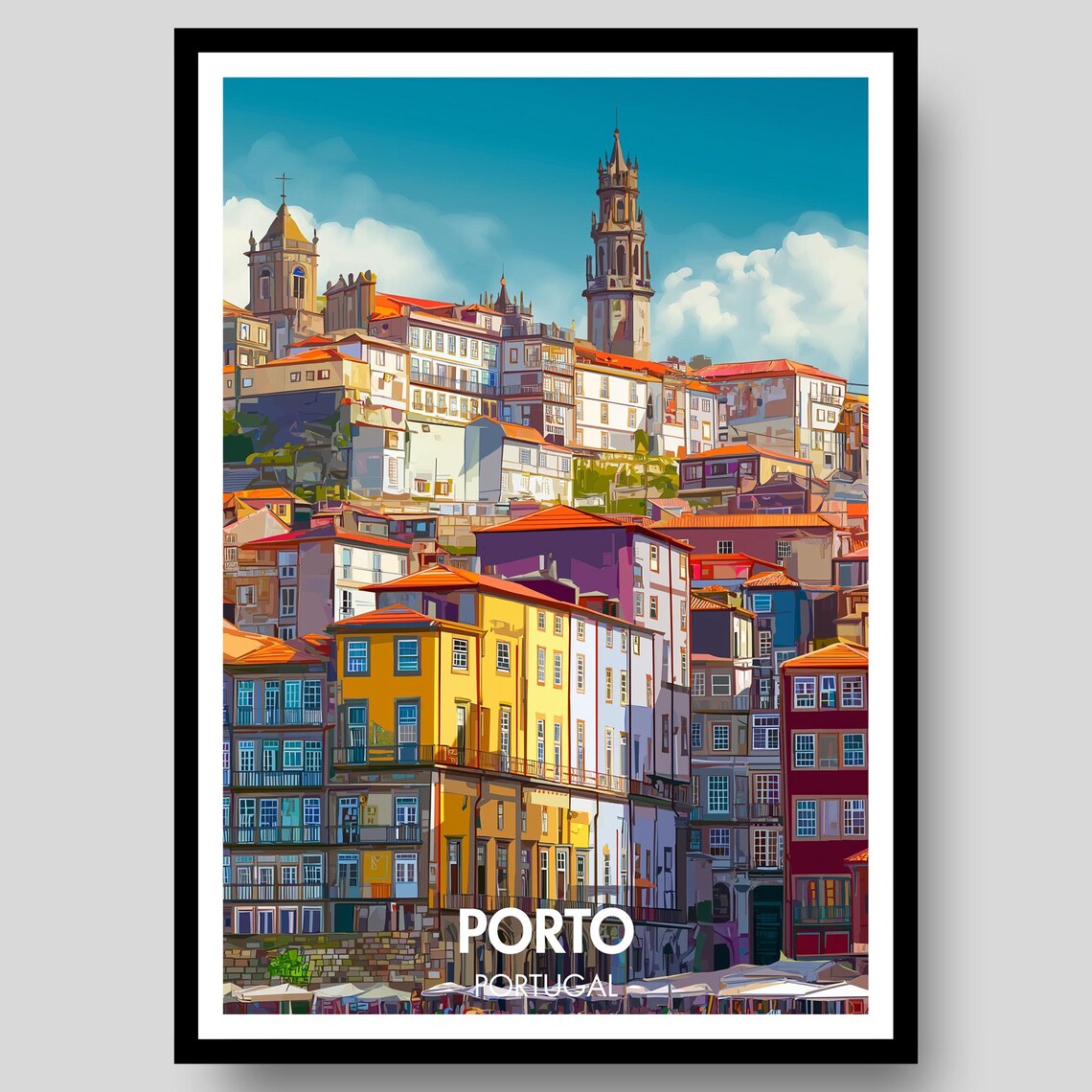Porto Portugal Colorful Riverside Old Town Waterfront Travel Poster