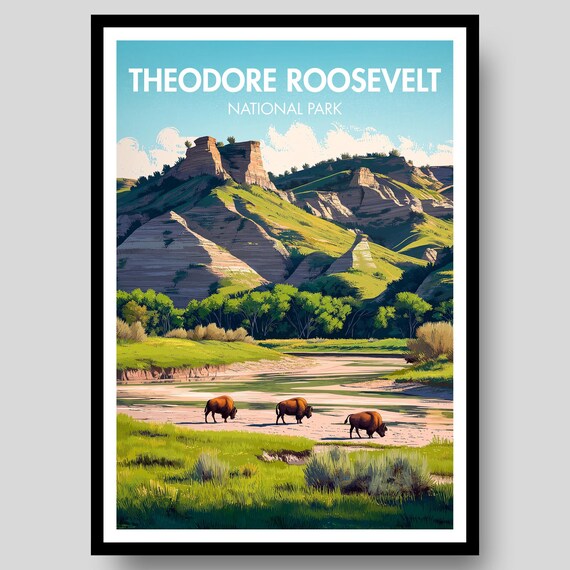 Theodore Roosevelt National Park Badlands Bison Landscape Poster