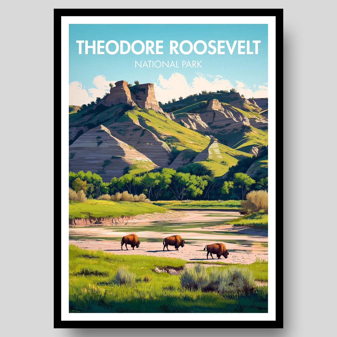 Theodore Roosevelt National Park Badlands Bison Landscape Poster