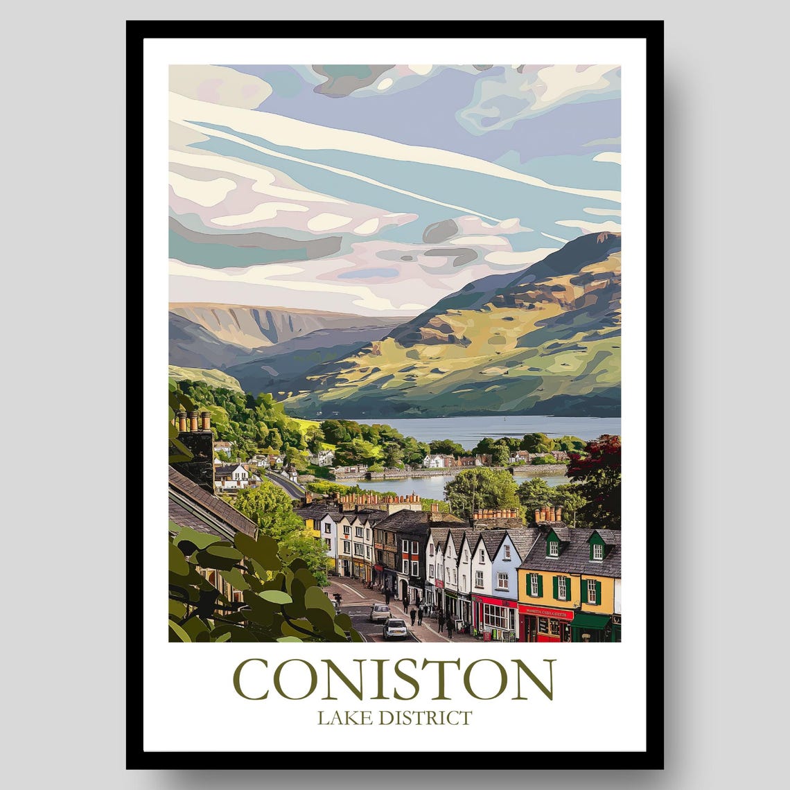 Coniston Lake District Village Lake Mountain Travel Art Poster