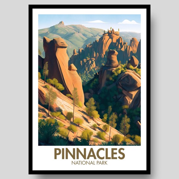 Pinnacles National Park Orange Rock Formations Travel Art Poster
