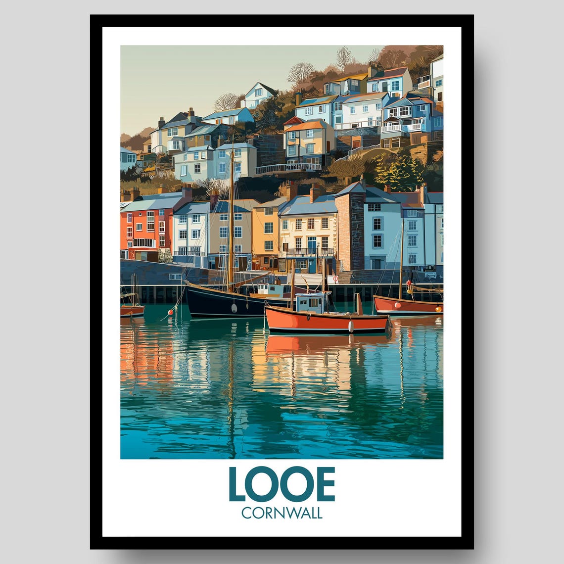 Looe Poster Cornwall Cornish Gifts Print Travel Art Newquay Map