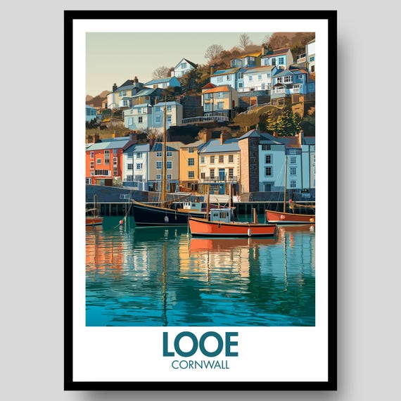 Looe Poster Cornwall Cornish Gifts Print Travel Art Newquay Map