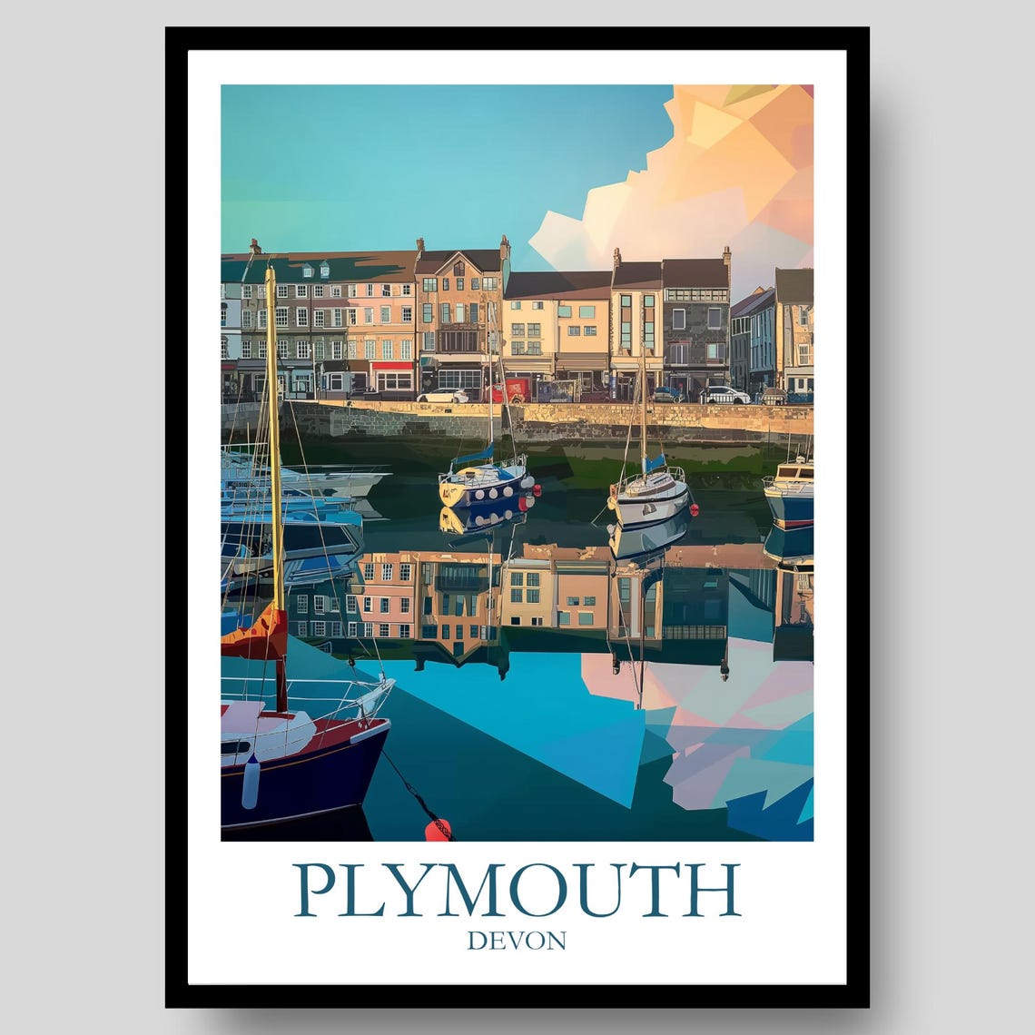 Plymouth Devon Harbour Sailing Boats Sunset Water Reflection Poster