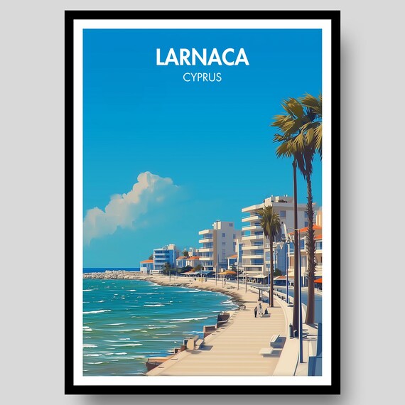 Larnaca Cyprus Seaside Promenade Palm Lined Beach Walk Poster