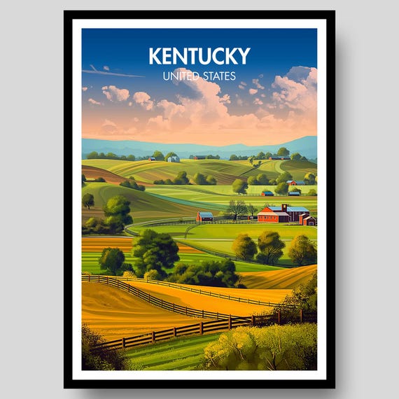 Kentucky Poster Wall Art Print Louisville Map Artwork