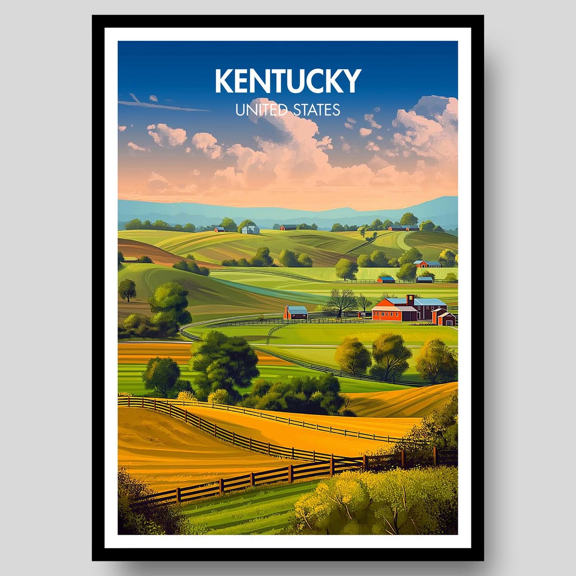 Kentucky Poster Wall Art Print Louisville Map Artwork