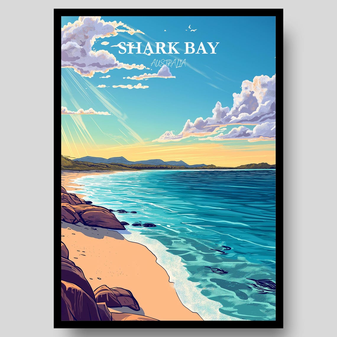 Shark Bay Australia Rocky Shoreline Sunset Coastline Art Poster