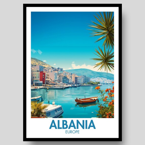 Albania Europe Turquoise Harbor Seaside Town Travel Wall Poster