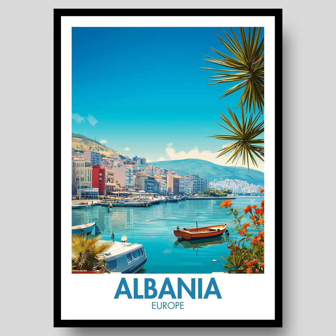 Albania Europe Turquoise Harbor Seaside Town Travel Wall Poster