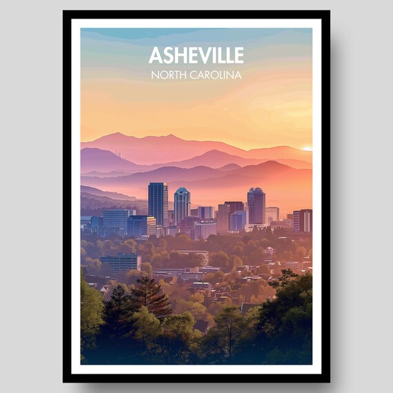 Asheville North Carolina Pink Sunset Layered Ridge Skyline Poster