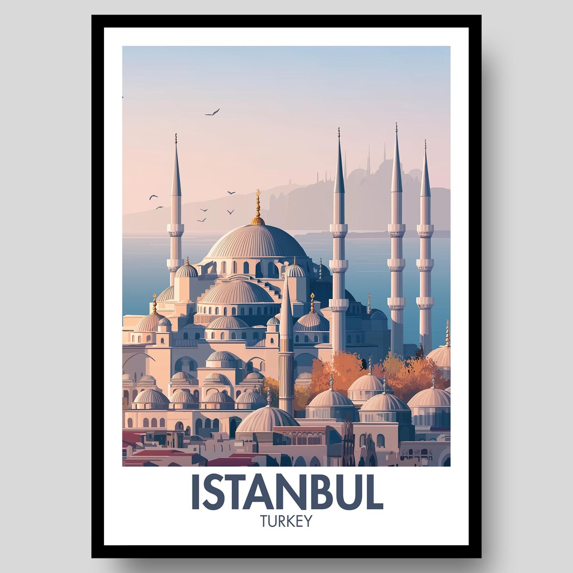 Istanbul Travel Poster, Turkey Map Art Print