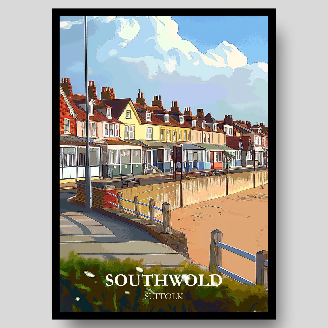 Southwold Suffolk Beach Huts Promenade Sandy Shore Summer Poster