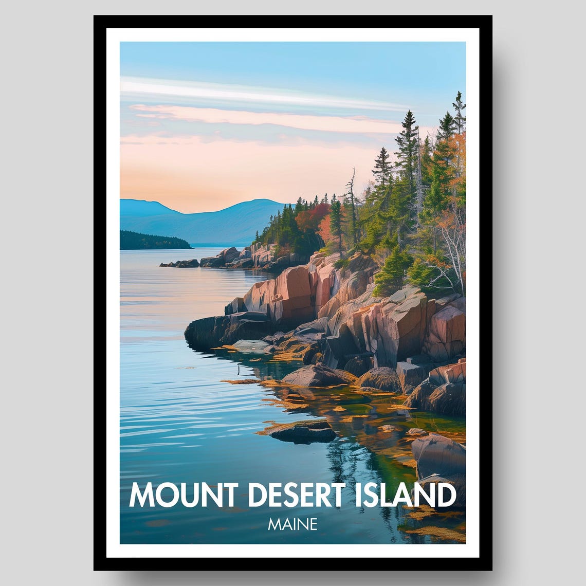 Mount Desert Island Maine Acadia Rocky Coastline Travel Poster