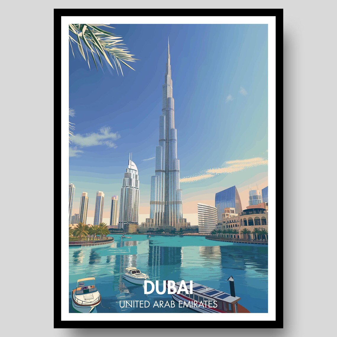 Dubai Skyline Travel Poster, Burj Khalifa