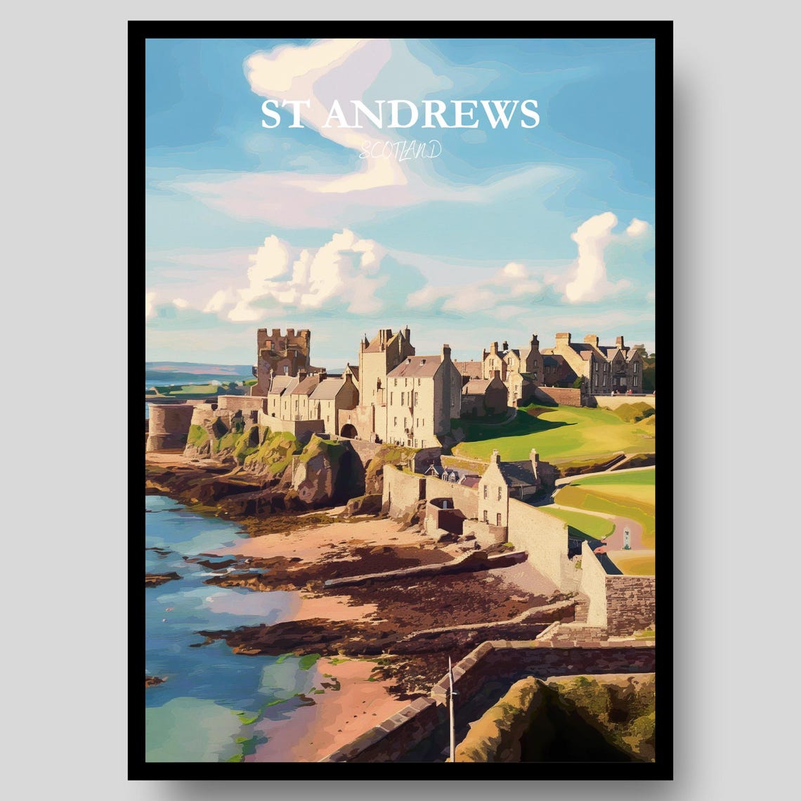 St Andrews Scotland Castle Ruins Rocky Coast Heritage View Poster