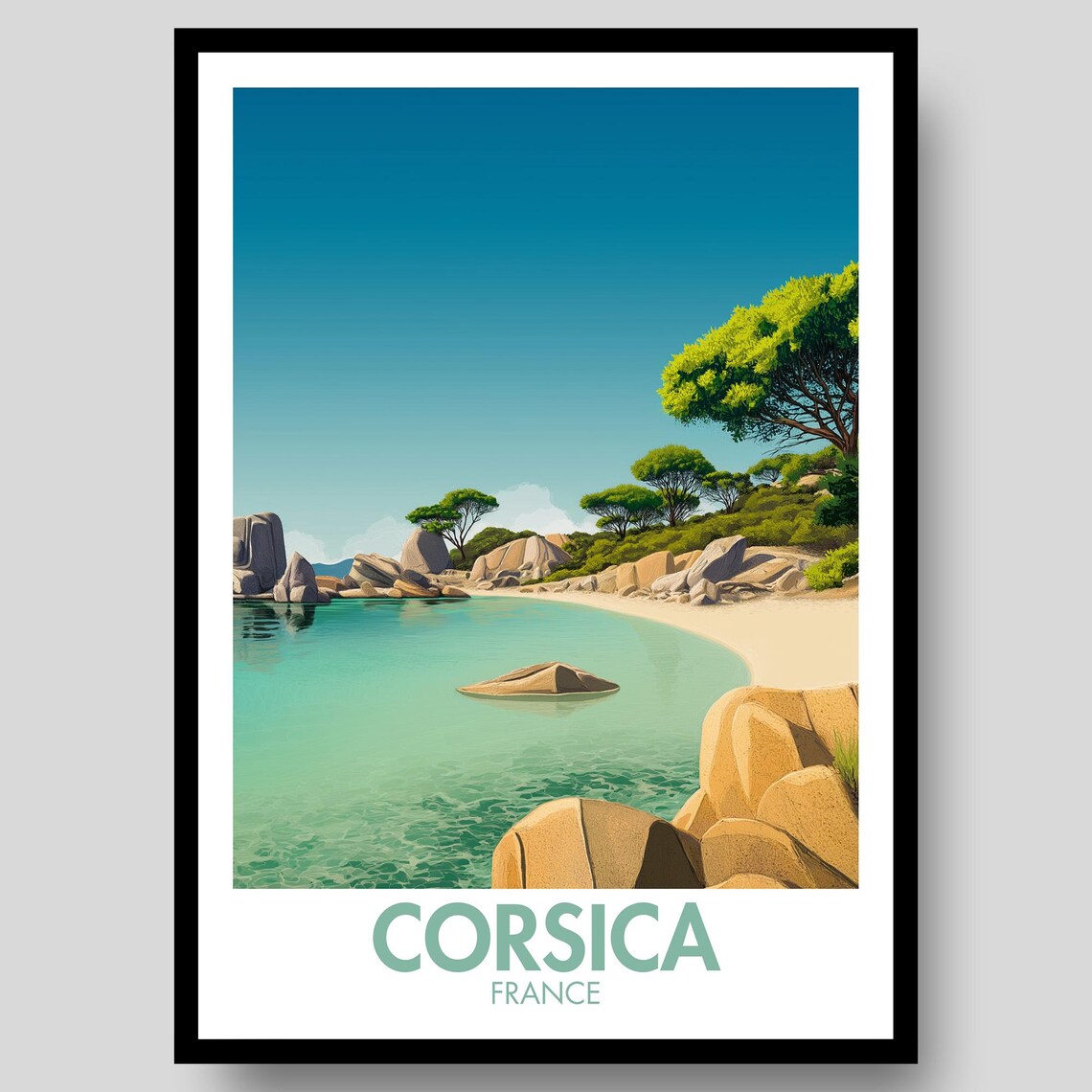 Corsica France Mediterranean Turquoise Island Cove Travel Poster