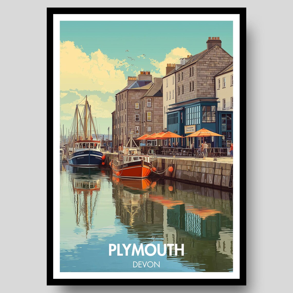 Plymouth Devon Travel Poster, Argyle Wall Art Print
