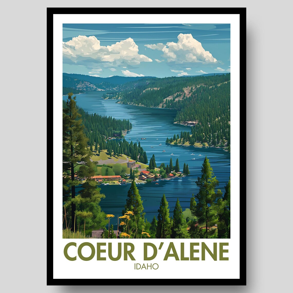 Coeur d'Alene Idaho Travel Poster Art Print