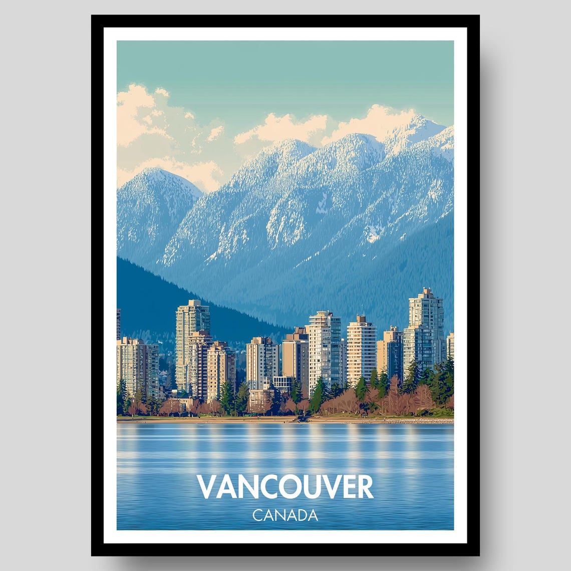 Vancouver Canada Mountain Skyline Waterfront Retro Travel Poster