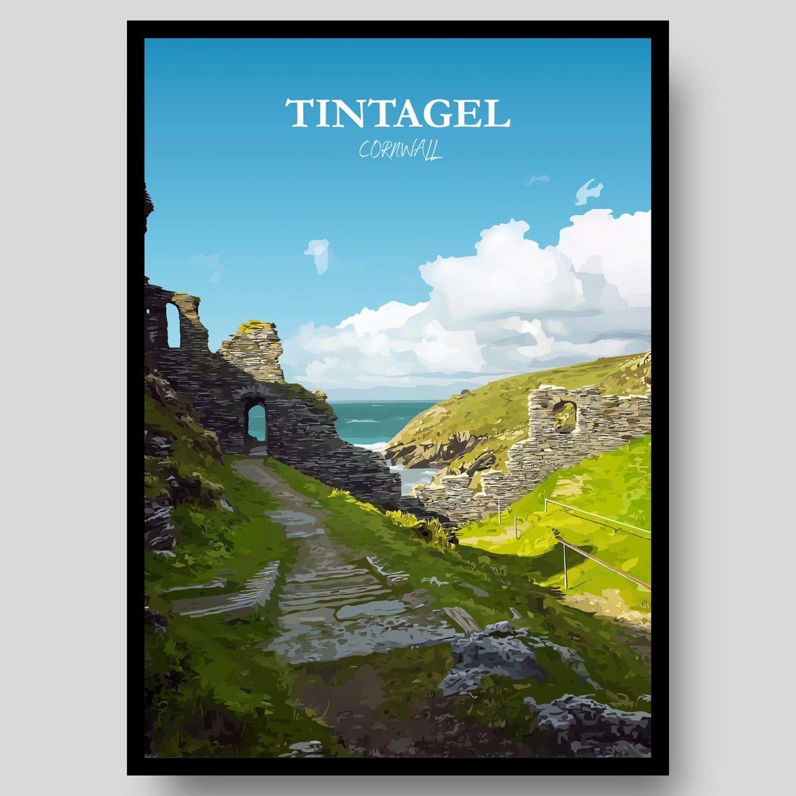 Tintagel Cornwall Castle Ruins Dramatic Coastal Walkway Poster