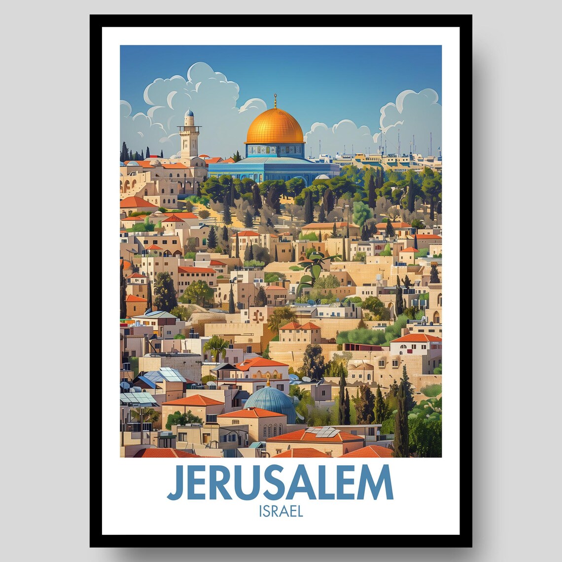 Jerusalem Israel Dome Of The Rock Old City Vintage Travel Poster