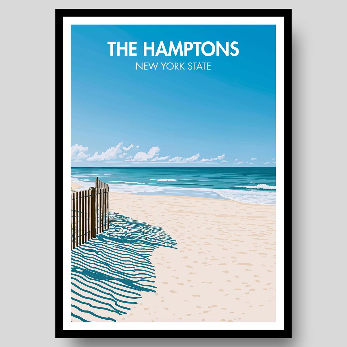 The Hamptons New York State Sandy Beach Fence Waves Coastal Poster