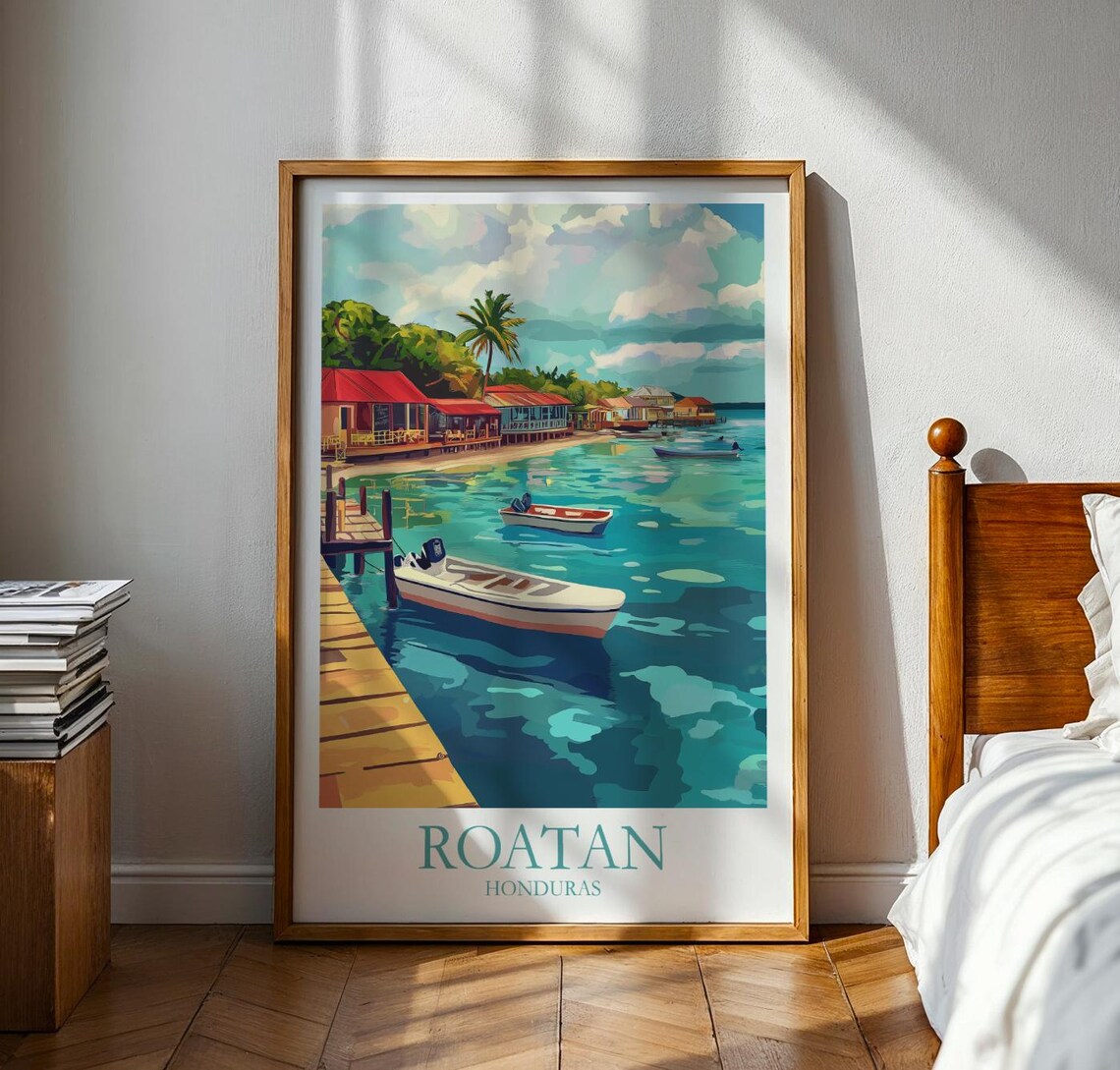 Roatan Poster Honduras Caribbean Travel Island Ocean Tropical