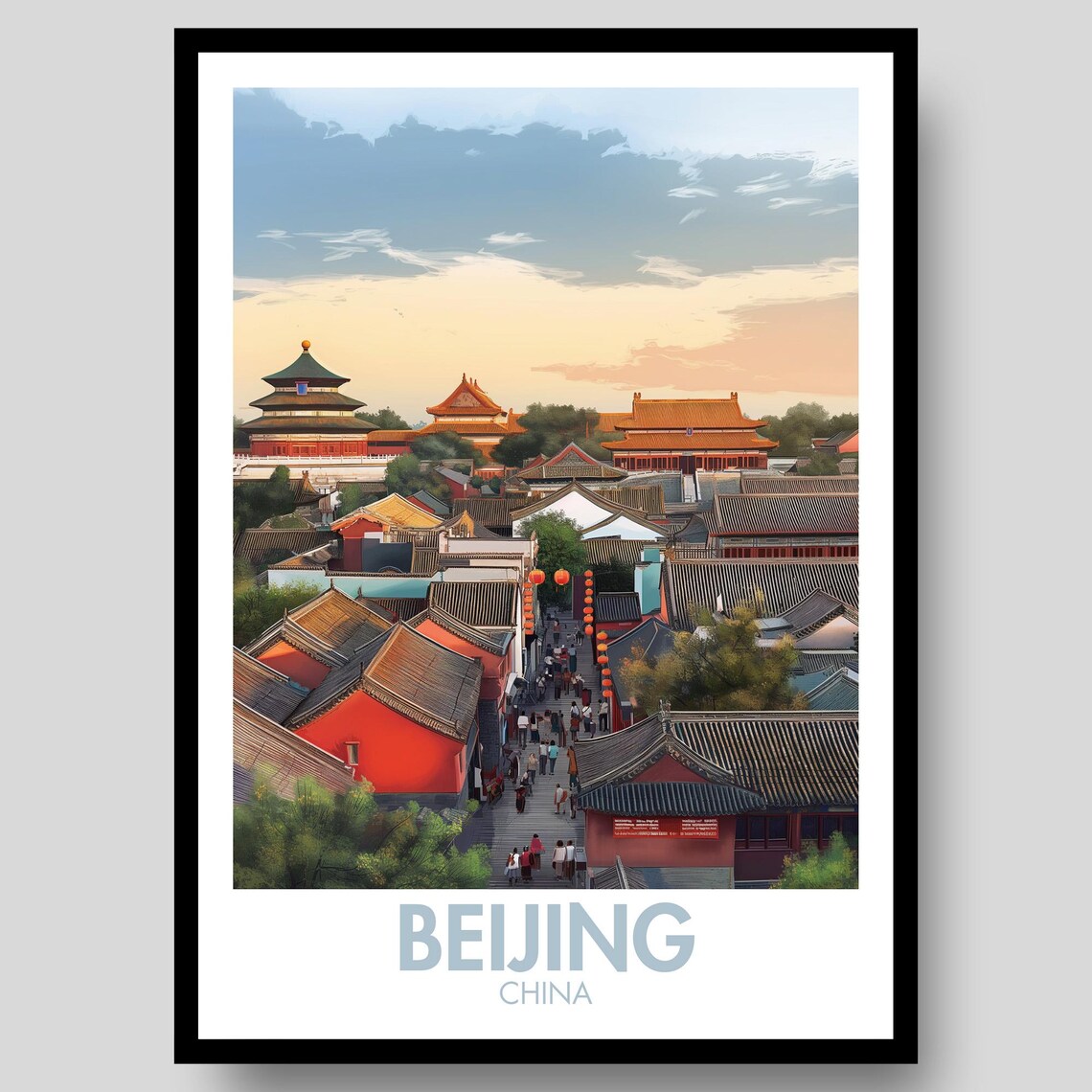 Beijing China Old Street Red Lanterns Historic Alley Travel Poster