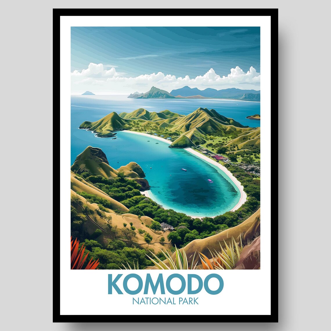 Komodo National Park Tropical Island Bay Aerial Travel Poster