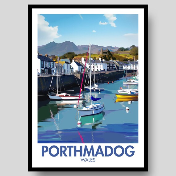 Porthmadog Wales Harbour Boats Retro Coastal Travel Art Poster