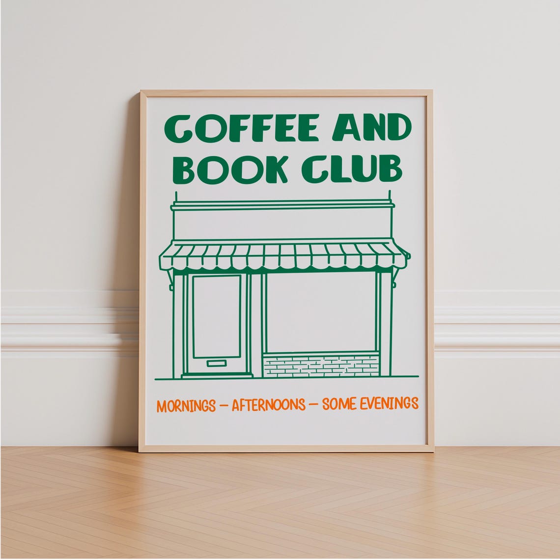 Coffee and Book Club Green Storefront Typography Retro Bookish Poster
