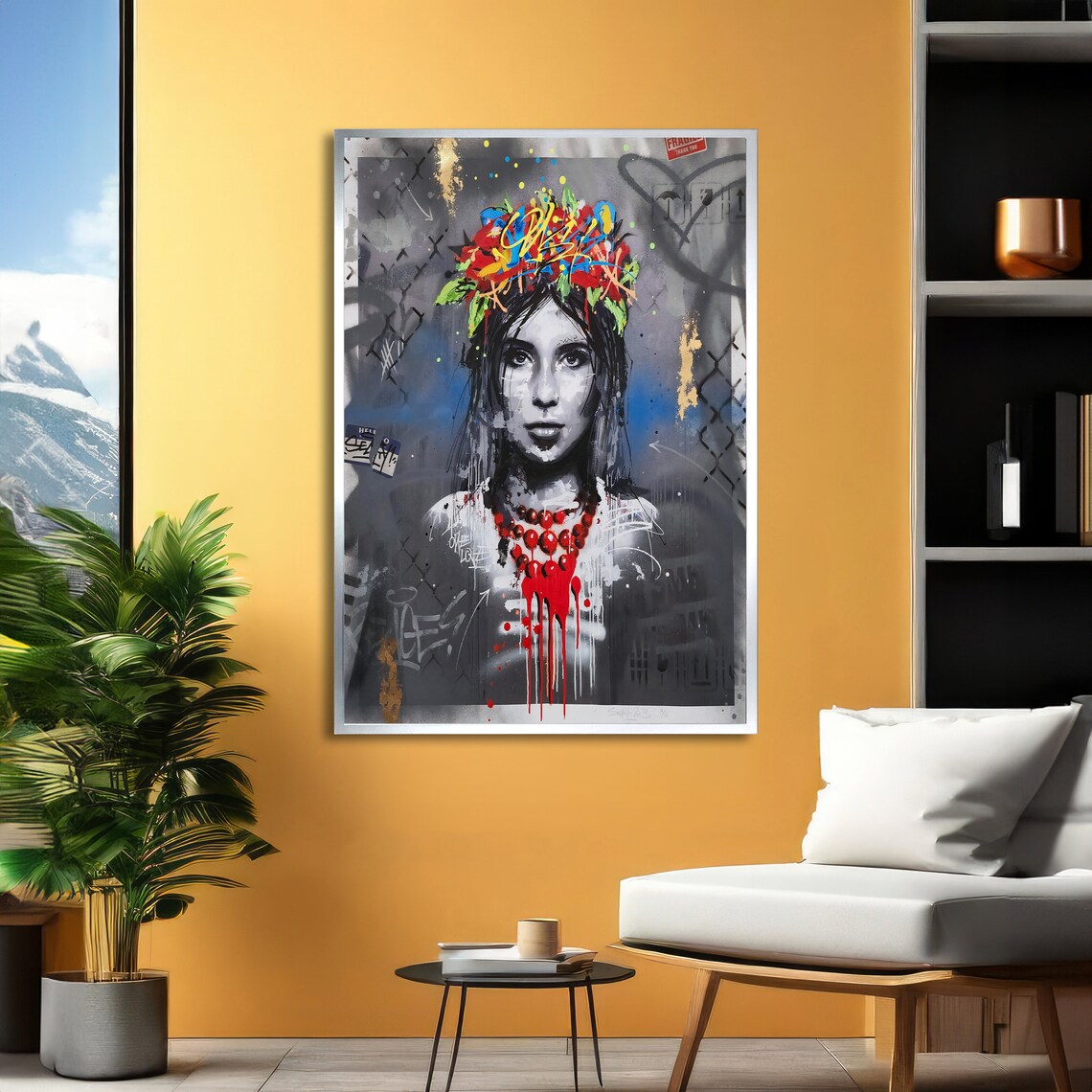 Graffiti Girl With Flower Crown Urban Street Art Portrait Poster - Image 2