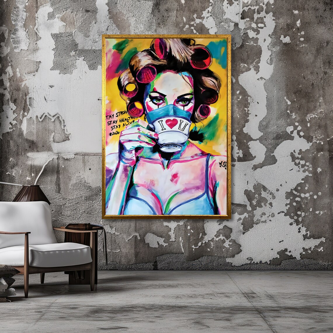 Quarantine Coffee Pandemic Pop Art Colorful Woman Portrait Inspirational Wall Art Ready To Hang - Image 3