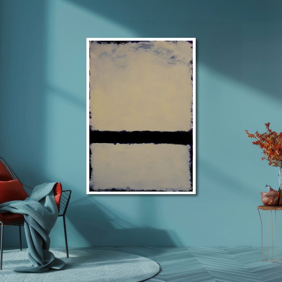 Serene Cream and Navy Horizon Abstract Poster in Rothko Style - Image 4