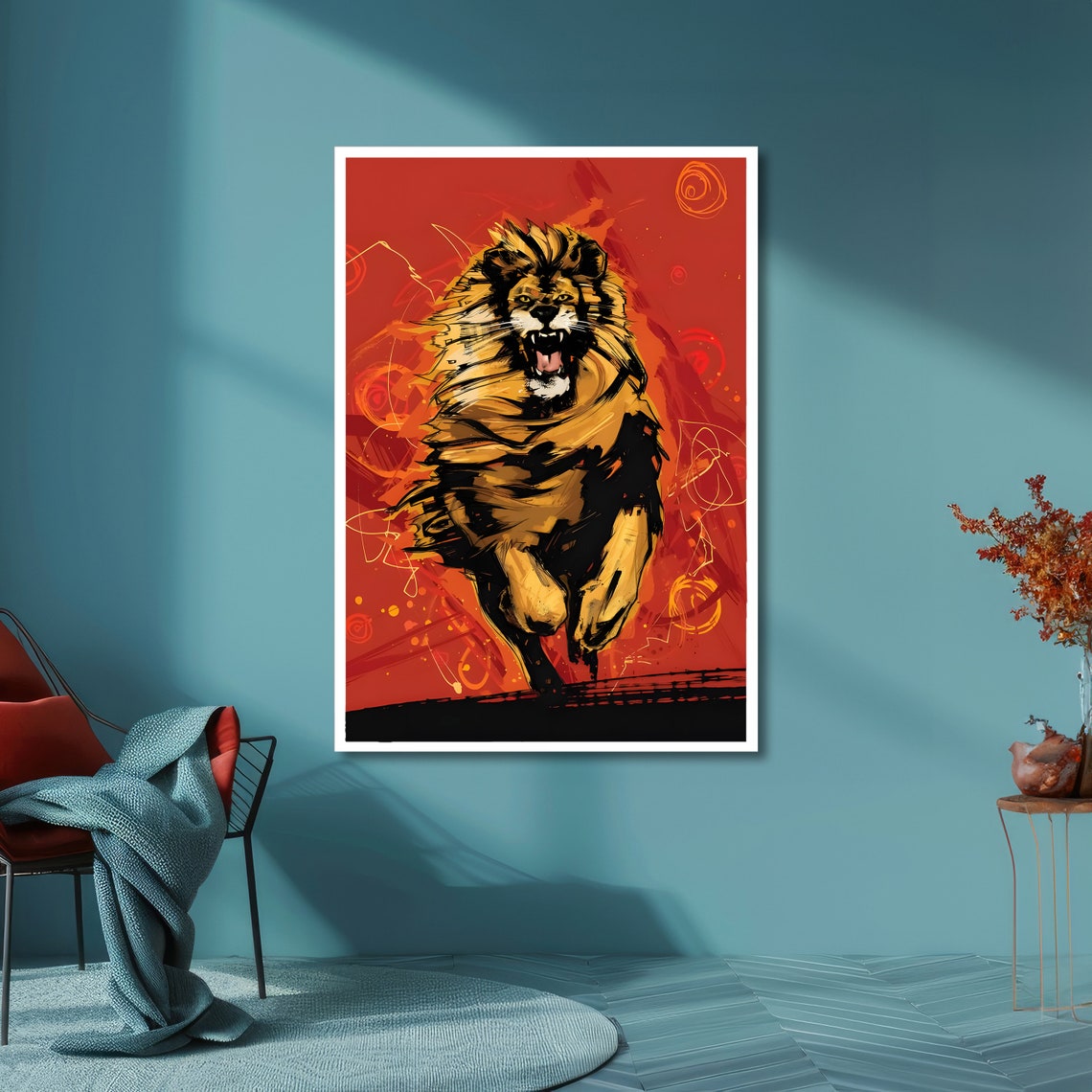 Fierce Lion Dynamic Animal Art Bold And Vibrant Lion Print Wall Art Design Ready To Hang Decoration - Image 3