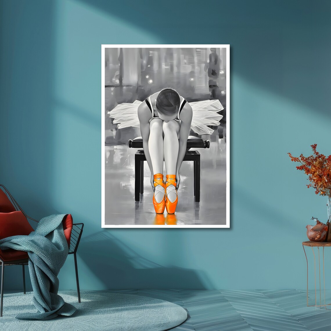 Ballet Dancer In Orange Pointe Shoes Art Graceful Ballet Wall Art Dance Painting Wall Art Design Ready To Hang Decoration - Image 6