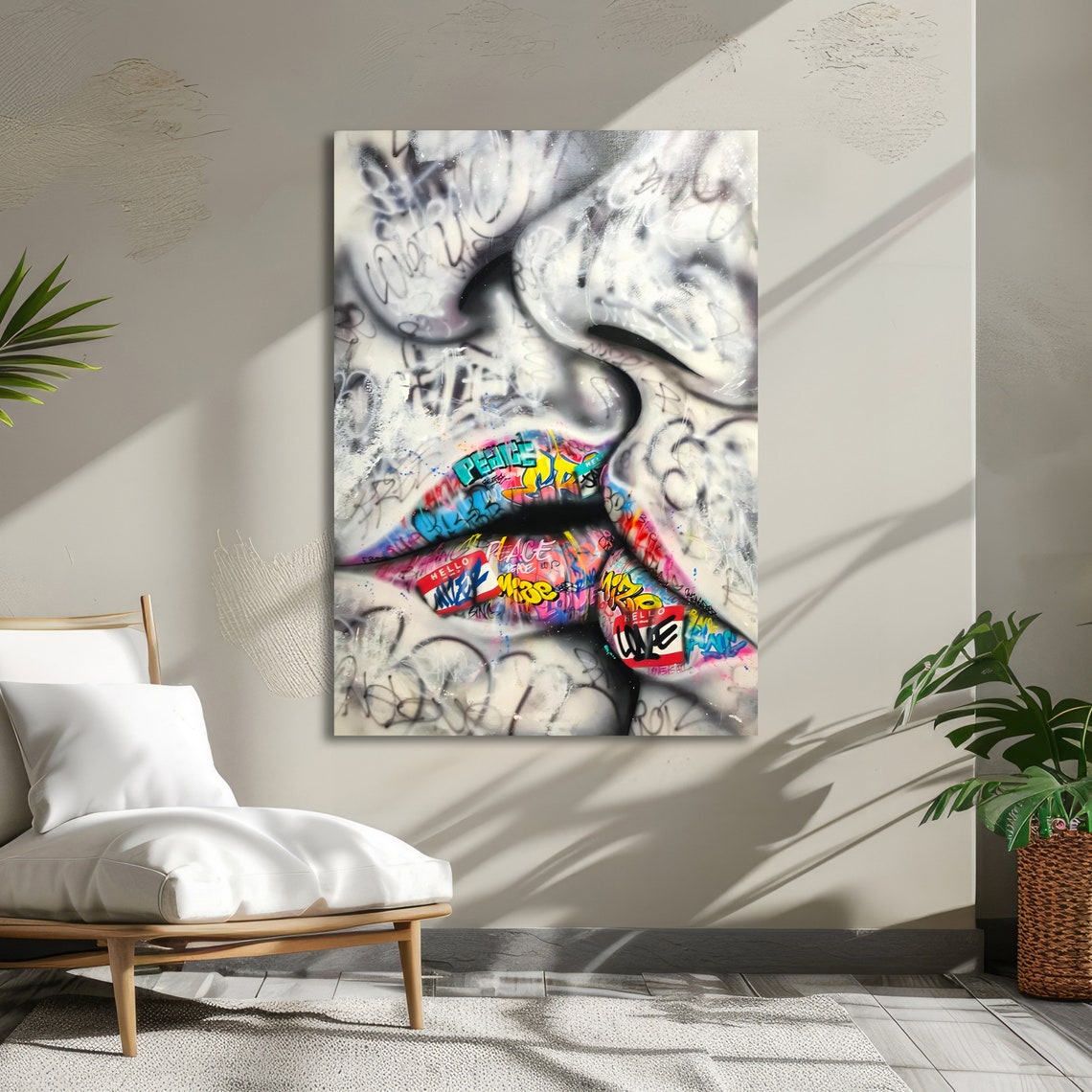 Bold Graffiti Lips Close-Up Colorful Street Art Peace Love Poster - Image 5