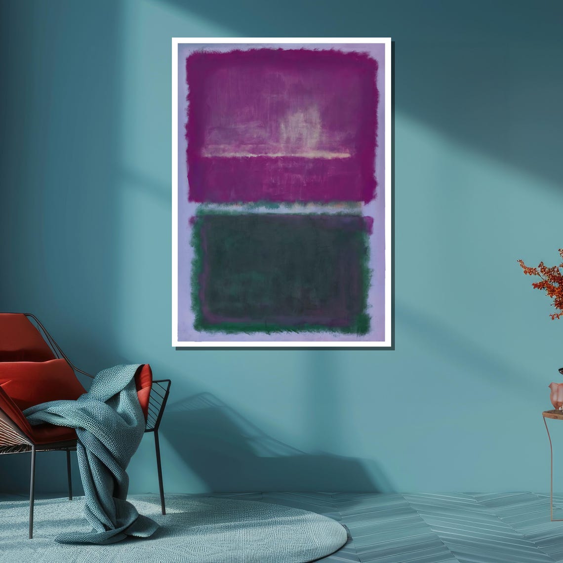 Bold Purple and Dark Green Color Fields Modern Abstract Art Poster - Image 6