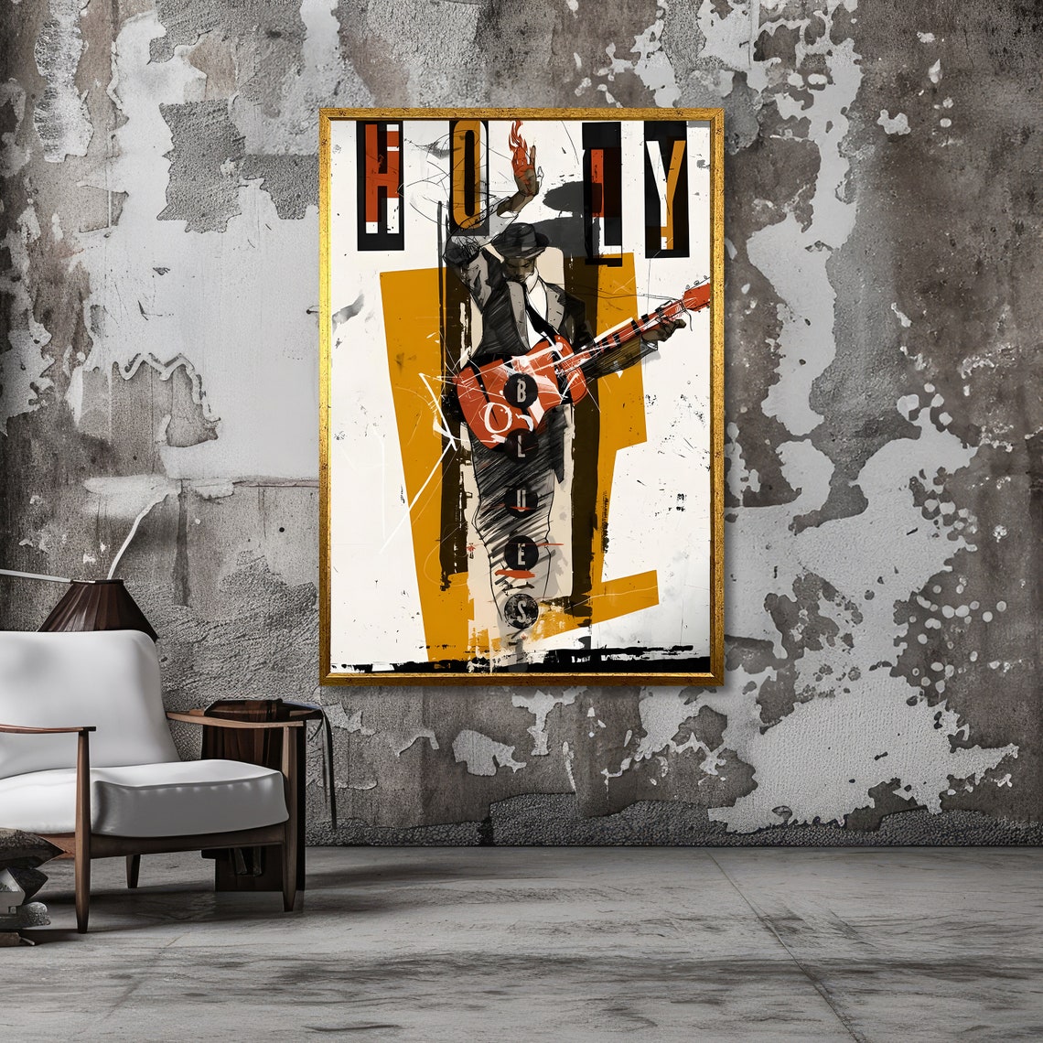 Holly Blues Graphic Music Poster Retro Guitar Player Art Deco Style - Image 3