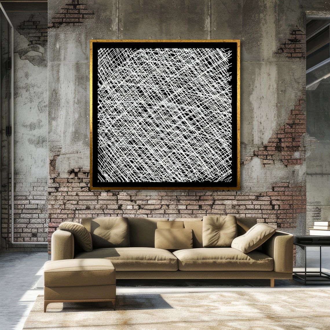 Web Weave Abstract Art Modern Geometric Wall Art Black And White Ready To Hang - Image 3